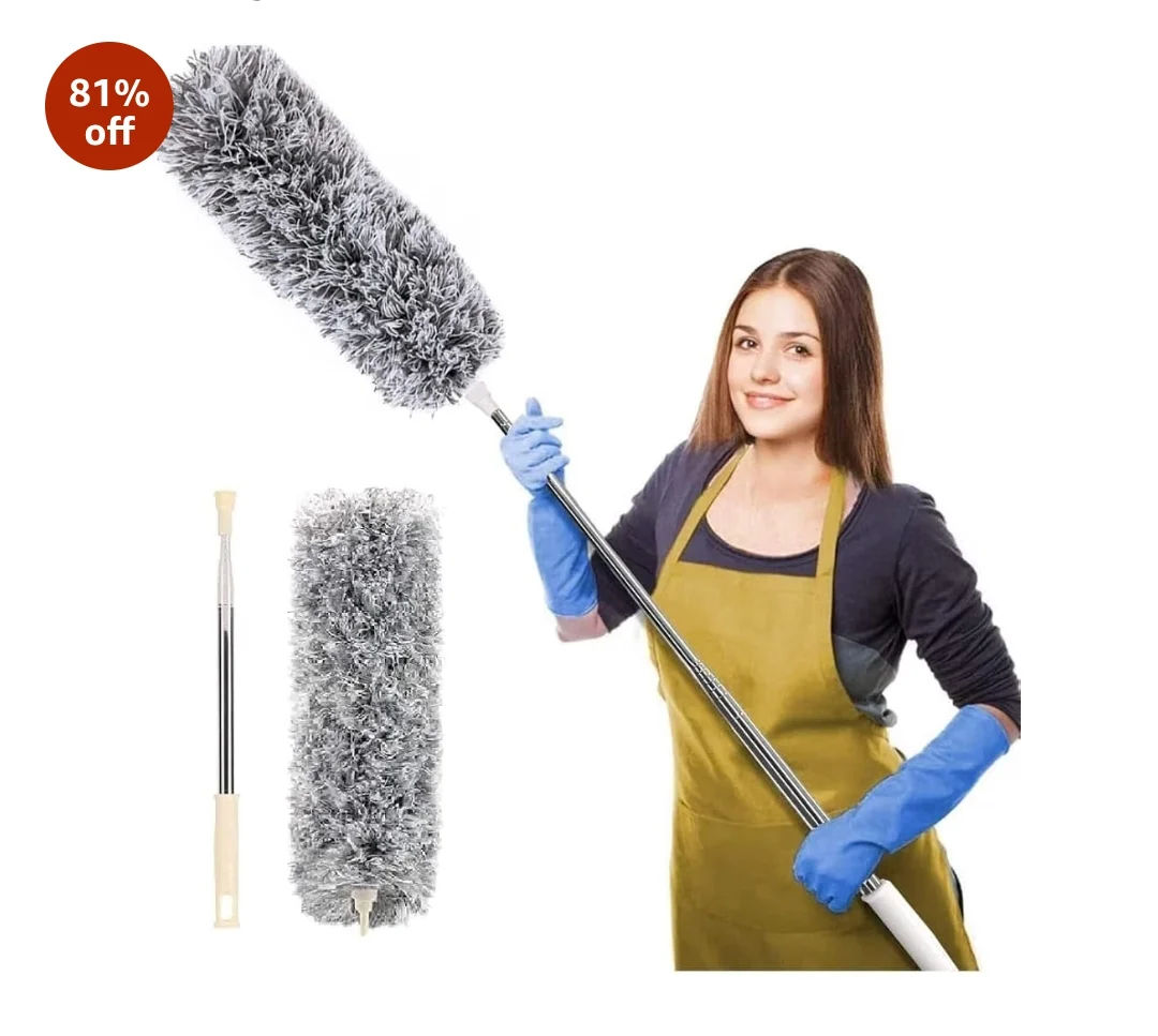 Microfiber Feather Duster with Extendable Long Pole (100 Inches), Bendable Head for Cleaning High Ceiling Fans, Interior Roof, Cobwebs - Washable & Telescopic Long Handle Cleaning Tool (S2)