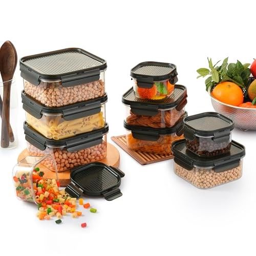 CELLO Modulock Pet Storage Container For Kitchen Set of 9 Pcs, Black (1000ml x 3, 600ml x 3, 260ml x 3) | Freezer & Fridge Safe, Airtight Pet Kitchen Storage Container For Beans, Whole Grains, Spices