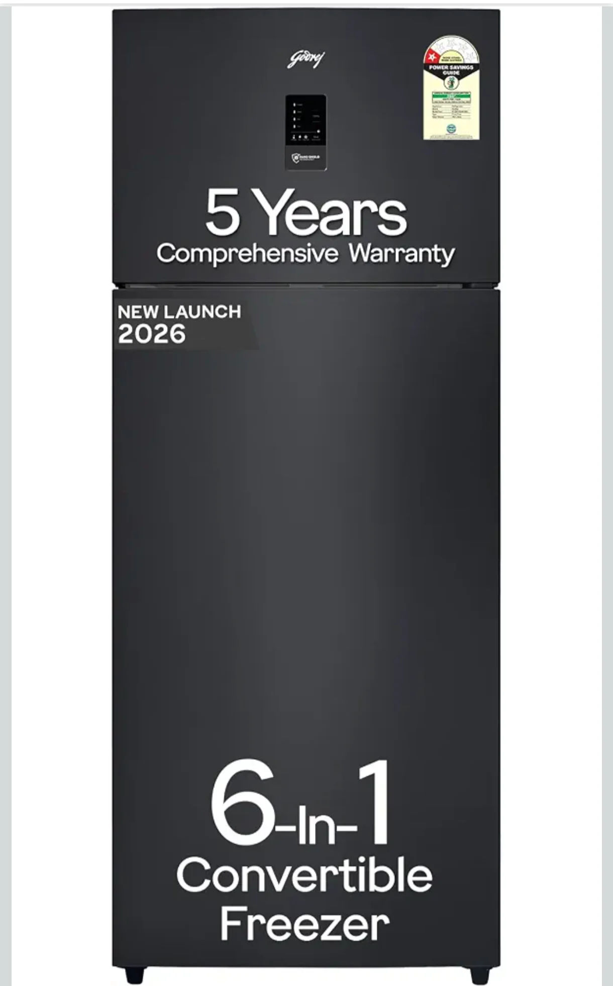 Godrej 415L 1 Star| New Launch| 5 Years Comprehensive Warranty| 95%+ Food Surface Disinfection| 6-in1 Freezer Convertible| Frost Free Double Door Refrigerator (RF EON 416AN RCI GR BK, Graphite Black)