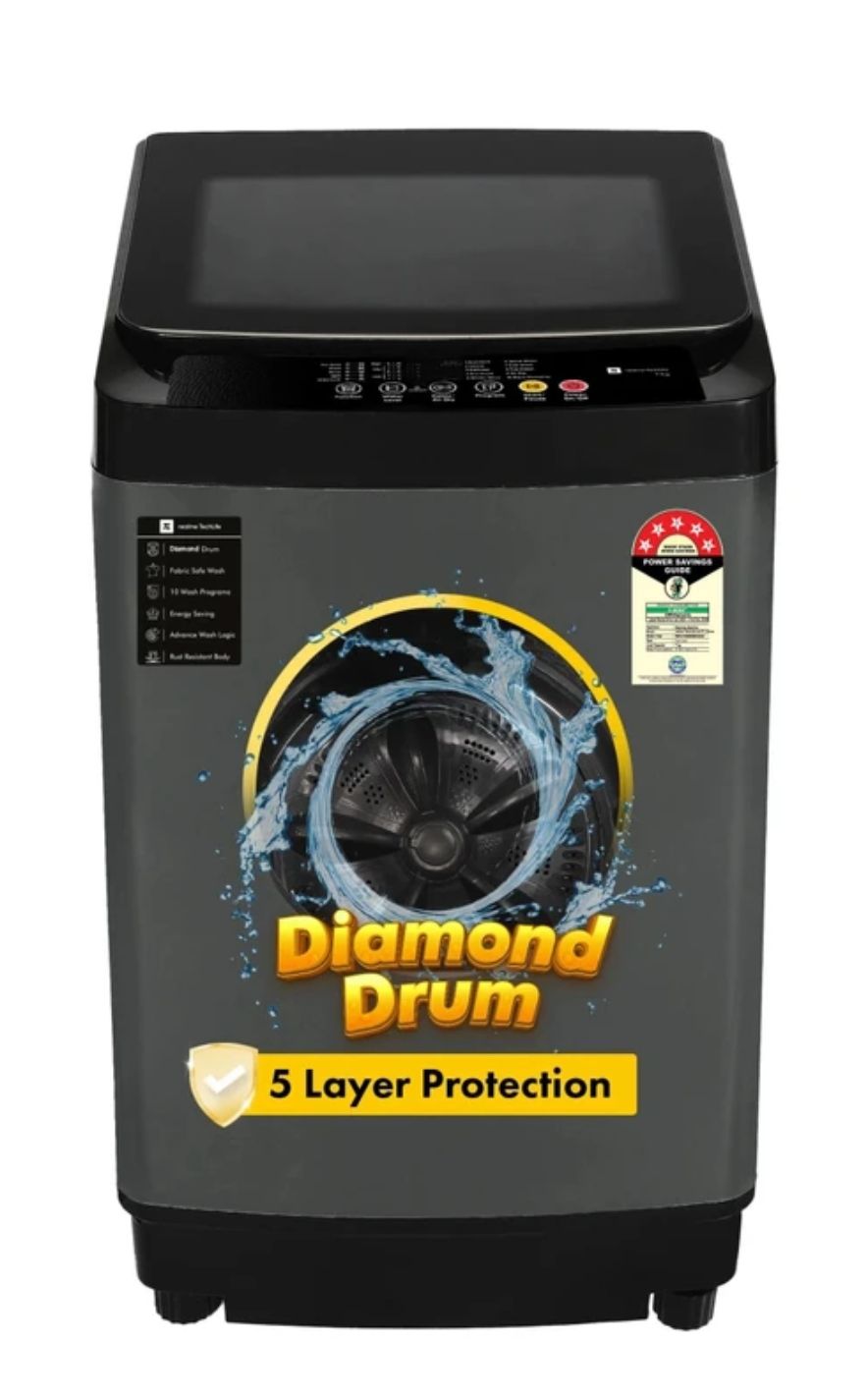 realme TechLife 7 kg 5 Star Rating Fabric Safe Wash Fully Automatic Top Load Black, Grey (RMTL705NNNEG)