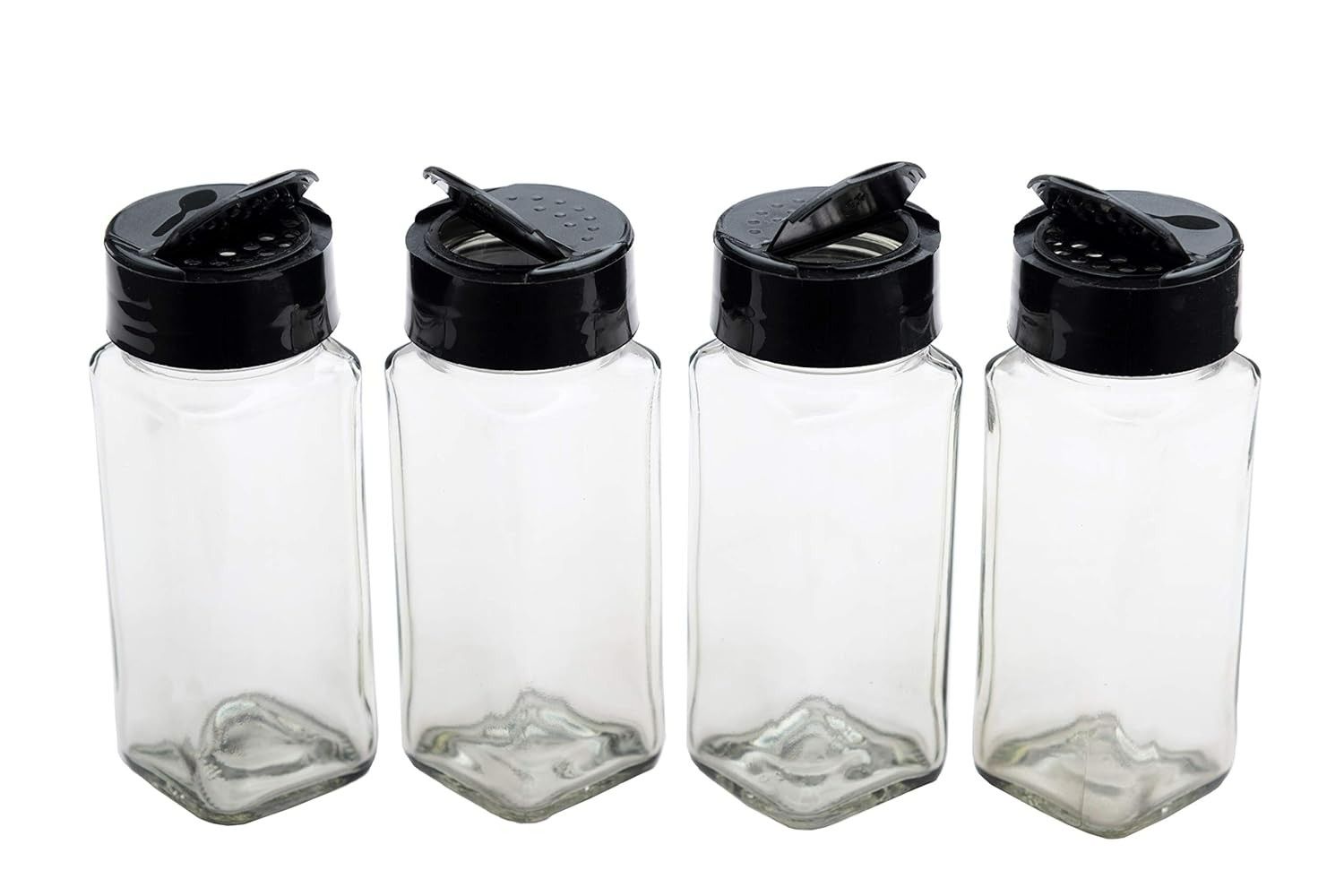 Vasukie Salt & Pepper Square Glass Spice Jar with Black Sifter Two-Sided Sifter Cap, Masala jar Spice Container (Each Bottle 120ml) (6 Piece)