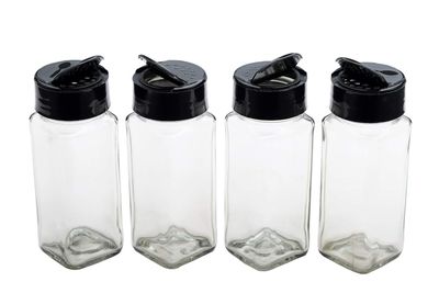 Vasukie Salt & Pepper Square Glass Spice Jar with Black Sifter Two-Sided Sifter Cap, Masala jar Spice Container (Each Bottle 120ml) (6 Piece)
