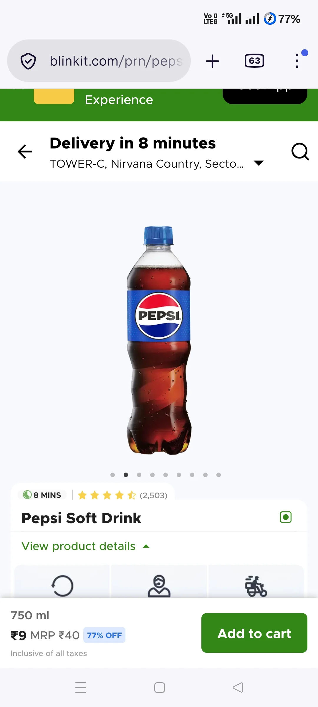 Pepsi Soft Drink 750 ml - ₹9 Only