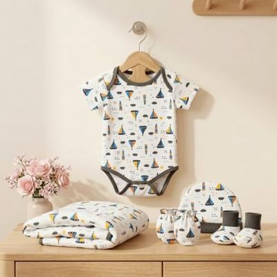 TINYLANE Newborn Baby Gift Set Baby Hamper for New Born, Bodysuit with Cap, Mittens and Double Layer Blanket, Baby Gifts Newborn, New Born Baby Essentials