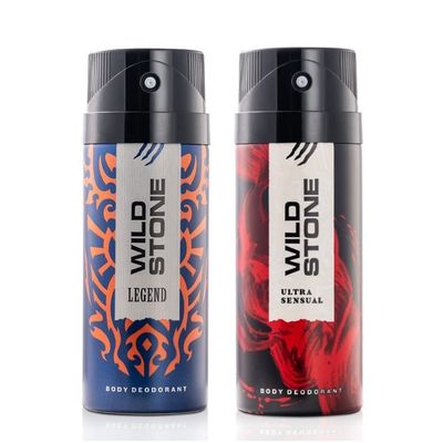 Wild Stone Legend and Ultra Sensual Long-Lasting Body Deodorants for Men, Pack of 2 (225 ml each) - Spray