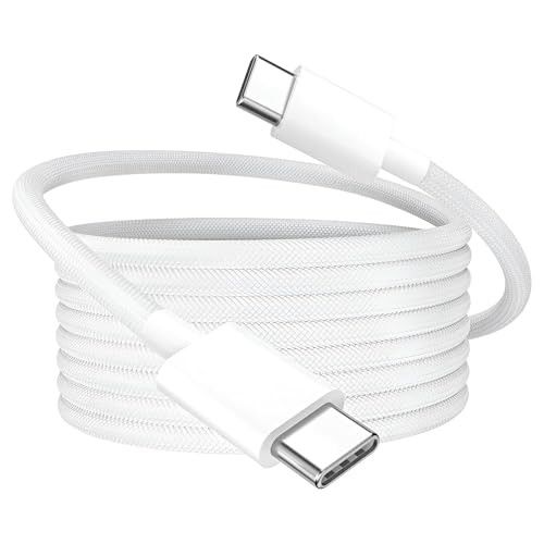 MYVN 80W USB-C to USB-C Fast Charging Cable, MFi-Certified PD Cable for iPhone 15/15 Plus/15 Pro/15 Pro Max, 16/16 Plus/16 Pro/16 Pro Max, 17/17 Pro/17 Pro Max/17 Air - Nylon Braided, White