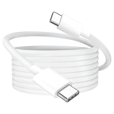 MYVN 80W USB-C to USB-C Fast Charging Cable, MFi-Certified PD Cable for iPhone 15/15 Plus/15 Pro/15 Pro Max, 16/16 Plus/16 Pro/16 Pro Max, 17/17 Pro/17 Pro Max/17 Air - Nylon Braided, White