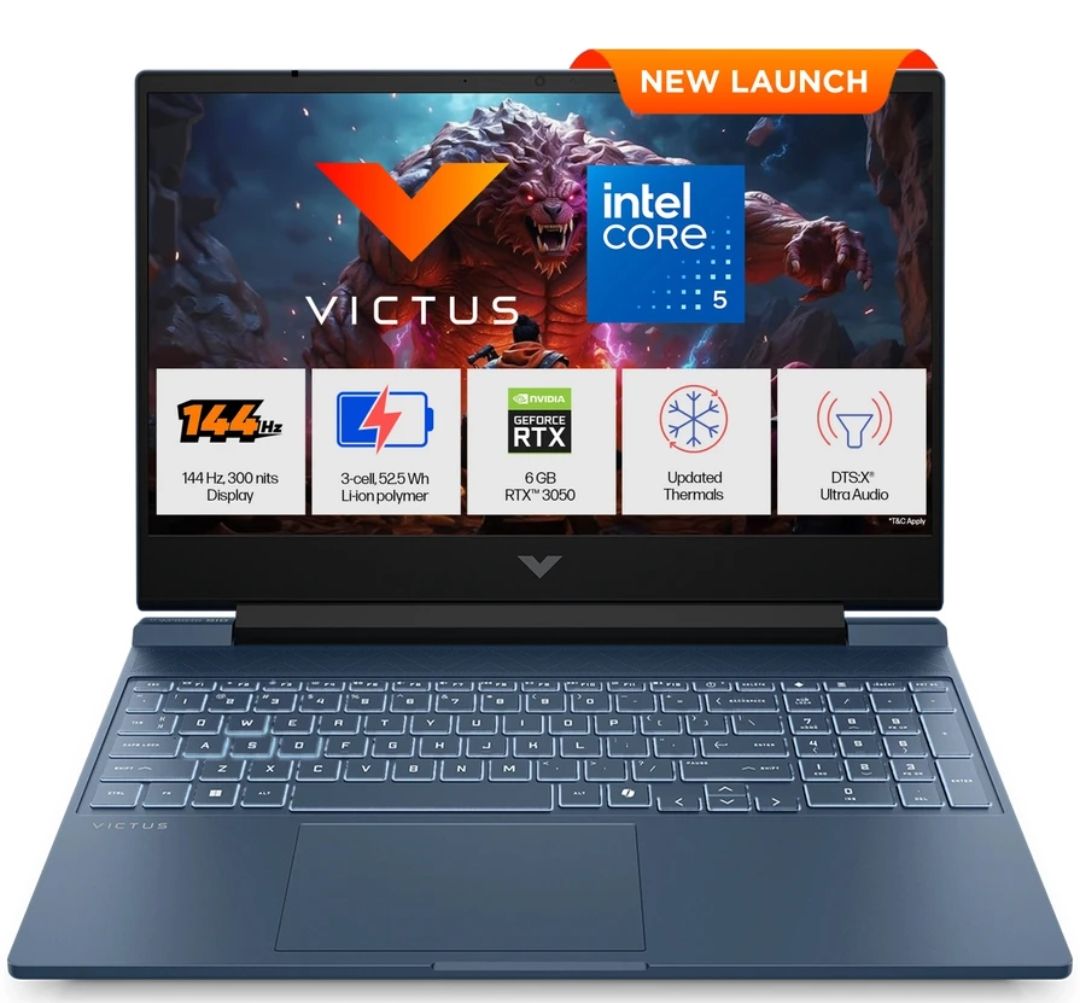 HP Victus (i5 14th Gen) Intel Core 5 210 Η - (24 GB/512 GB SSD/Windows 11 Home/6 GB Graphics/NVIDIA GeForce RTX 3050) 15-fa2556TX Gaming Laptop (15.6 inch, Performance Blue, 2.29 kg, With MS Office)