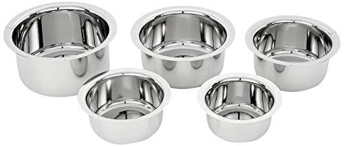 Amazon Brand - Solimo Tope Set of 5 | Stainless Steel | 420 ml, 550 ml, 840 ml, 1150 ml & 1550 ml | Induction and Gas compatible | Silver