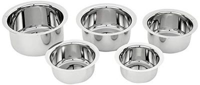 Amazon Brand - Solimo Tope Set of 5 | Stainless Steel | 420 ml, 550 ml, 840 ml, 1150 ml & 1550 ml | Induction and Gas compatible | Silver