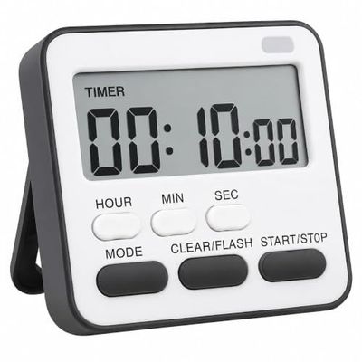 AERYS Digital Kitchen Timer and Stopwatch, Large LCD Display, 24-Hour Countdown, Loud Alarm, Magnetic Back, Retractable Stand, Flashing Light, for Study, Cooking, Office (Black)