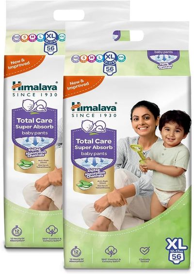 Himalaya Total Care Super Absorb Baby Pants Diaper | Size XL (Extra Large) 112 Count | Pack of 2 | 12-17 kg