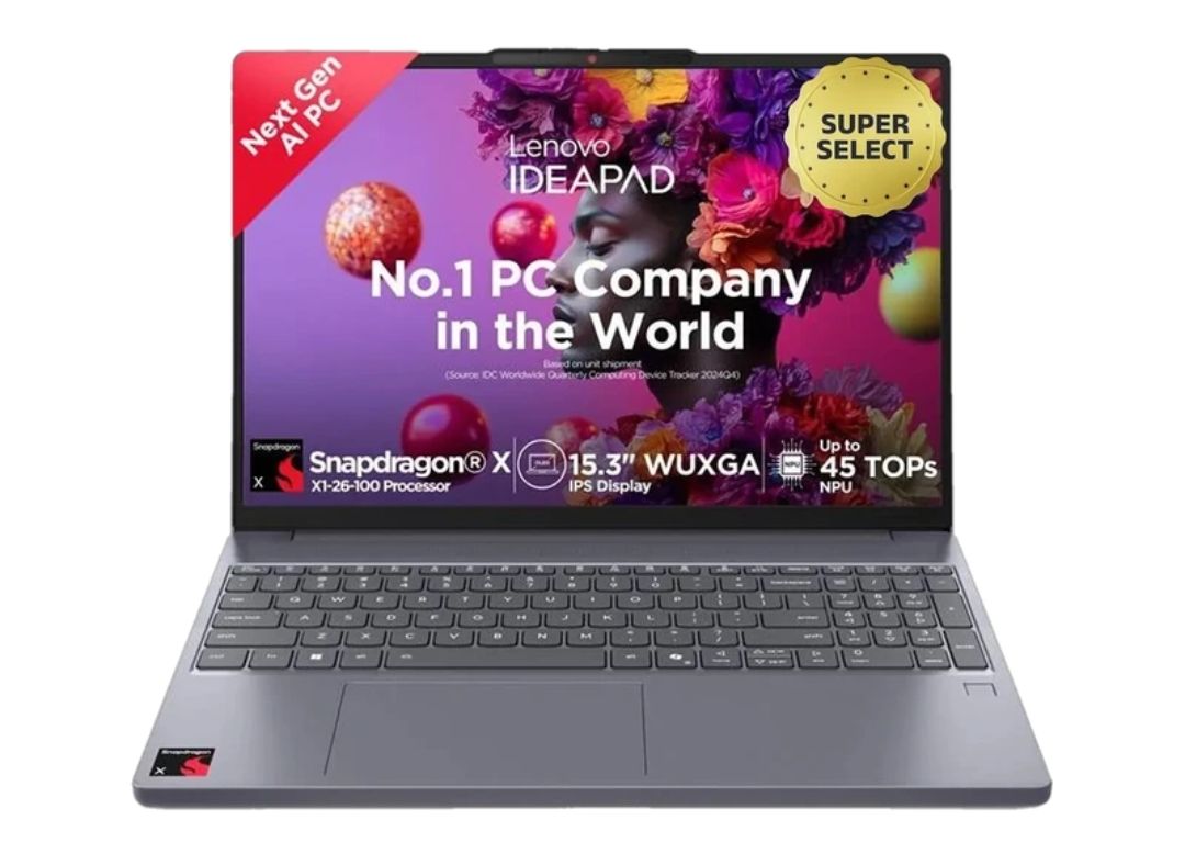 Lenovo IdeaPad Slim 3 Next Gen AI PC WUXGA IPS Copilot + PC with 1Yr ADP Snapdragon X (16 GB/512 GB SSD) (Windows 11 Home) 15Q8X10 Thin and Light Laptop (15.3 Inch, Luna Grey, 1.55 Kg, With MS Office)
