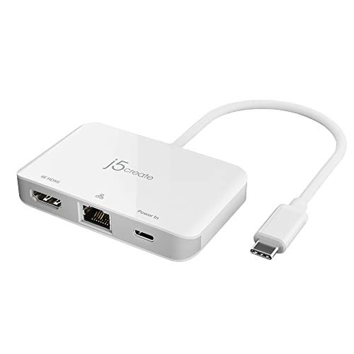 j5create USB C to HDMI and Ethernet Adapter with 100W PD, Type C to 4K HDMI 30Hz and RJ45 Gigabit LAN Converter, 3 in 1 Multiport Dongle for MacBook Air Pro, Laptop, PC, Monitor, TV, Router