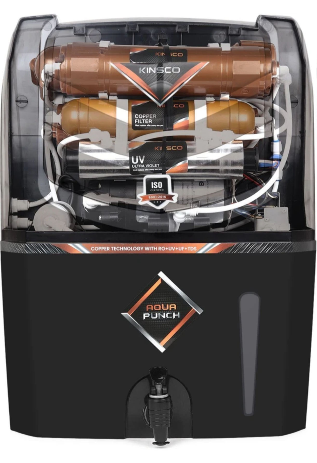 Kinsco Aqua Punch 15 L RO + UV + UF + Copper + TDS Control Water Purifier with Prefilter (Black)