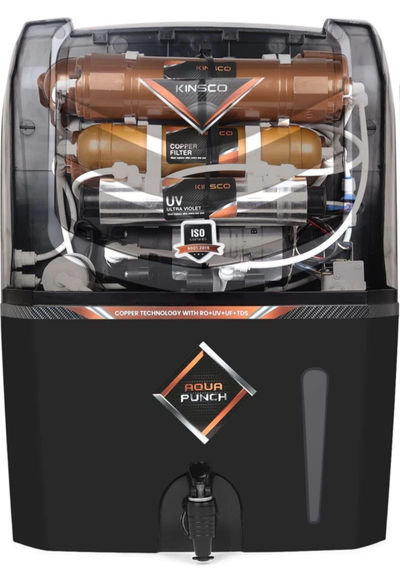 Kinsco Aqua Punch 15 L RO + UV + UF + Copper + TDS Control Water Purifier with Prefilter (Black)