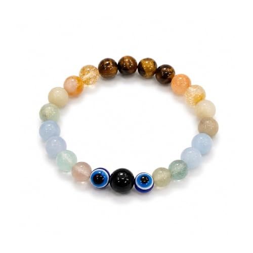 Mithun (Gemini) Rashi Crystal Bracelet | Tiger’s Eye, Citrine & Agate Healing Stone Bracelet for Men & Women