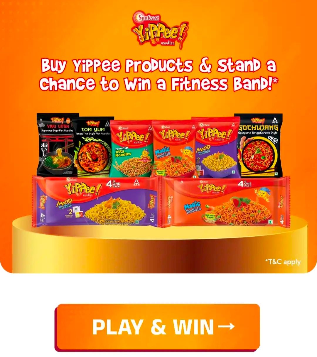 Zepto - Yippee Catch The Ingredients & Unlock Coupon (Flat 40 off on Yippee order above 199) | Chance to win Fitness Band