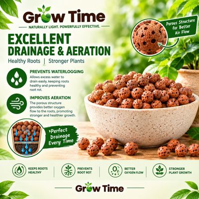 GROWTIME Hydroton Clay Balls for Plants - Guaranteed Size 8-15mm - Improve Aeration & Drainage in Soil - Used for Hydroponics, Aquaponics, Indoor and Outdoor Pots
