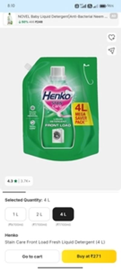 Henko stain care Front load liquid detergent 4 L