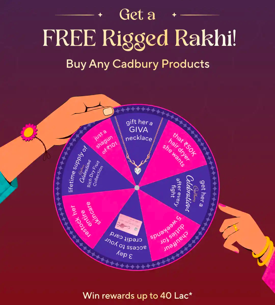 Zepto - get free rigged rakhi & get a chance to win upto 40 lakhs when you purchase any Cadbury products
