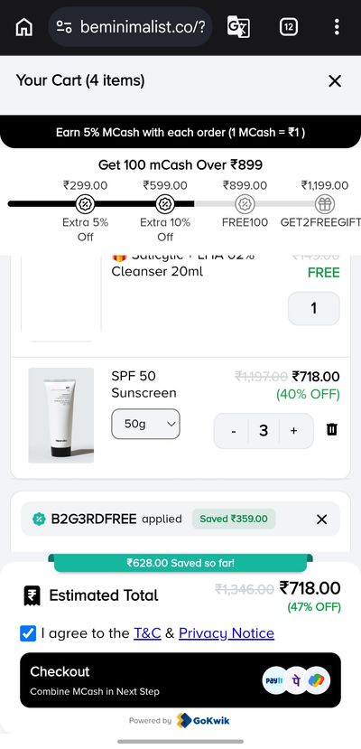 [Mial Deal] Minimalist SPF 50 Sunscreen @ ₹239 Each (Buy 2 Get 1 Free)