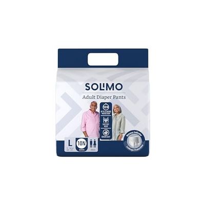 Amazon Brand - Solimo Adult Diapers Pant Style | Large Size | 10 Count | Waist 30-55 Inch (75-140 cm) | Unisex | Fast Absorption | Leak Proof