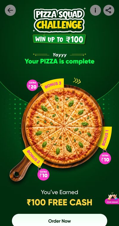 Toing pizza challenge get 100 free cash