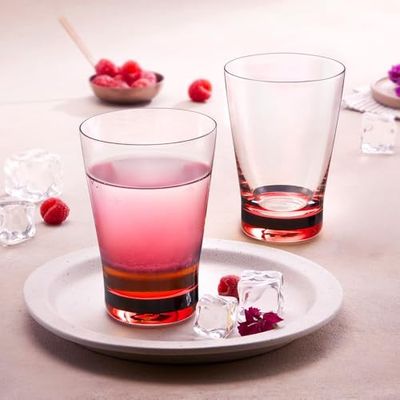 Borosil 250ml x 2pc Orra Glass Set, Tumblers with Color Base (Red, 250 ml)
