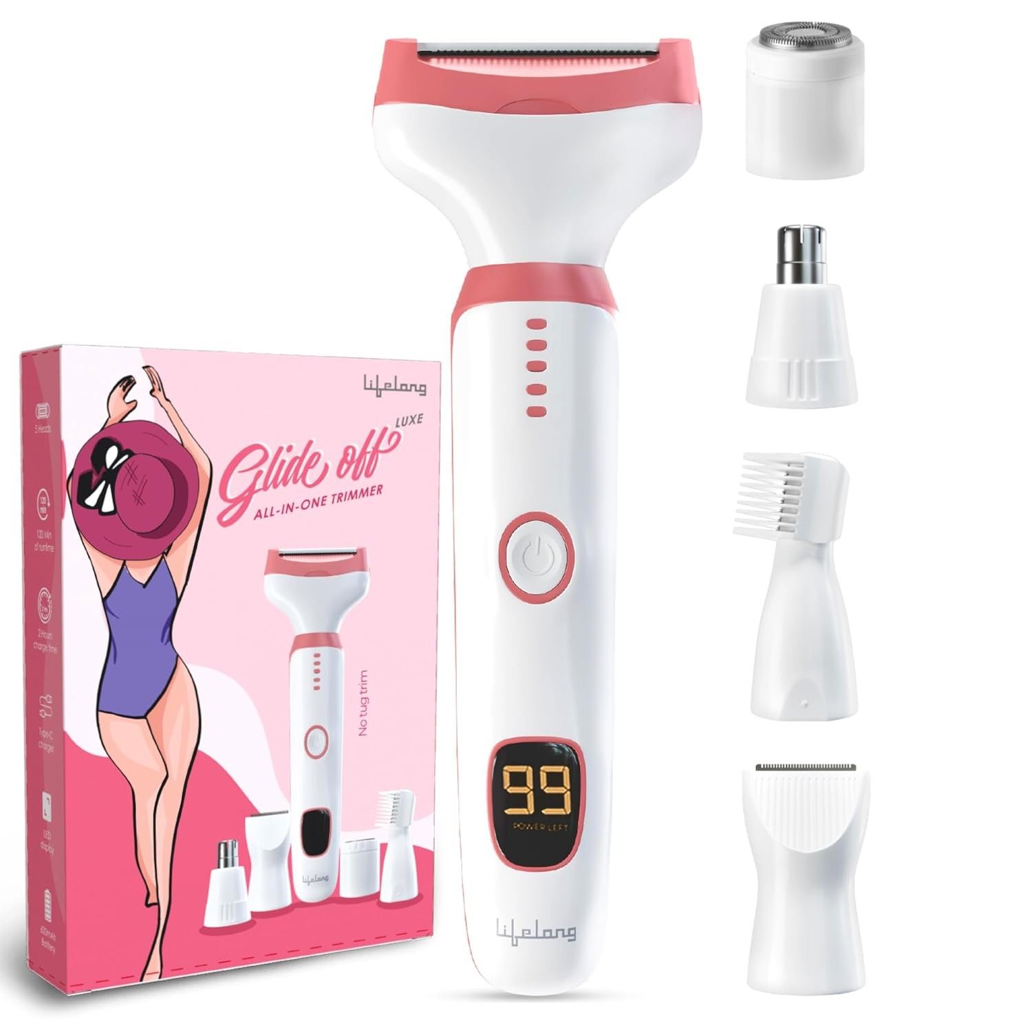 Lifelong Bikini & Full Body Trimmer for Woman | 6in1 Sensitive Painless Intimate Hair Remover Trimmer
