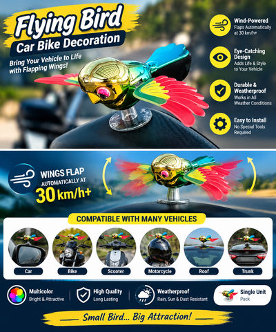 Flying Bird Car & Bike Decoration | Wind-Powered Flapping Wings Vehicle Ornament