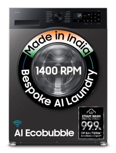 Samsung 9 kg, 5 star, AI EcoBubble, Super Speed, Wi-Fi, Hygiene Steam with Inbuilt Heater, Digital Inverter, Fully-Automatic Front Load Washing Machine (WW90DG5U24AXTL, Inox)