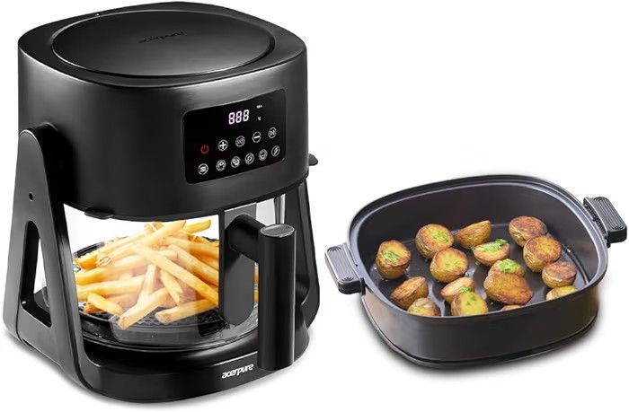 Acerpure Air Fryer | 100% Glass Bowl | 90% Less Oil | 5.5L Air Fryer + 2.5L Cooking Pot