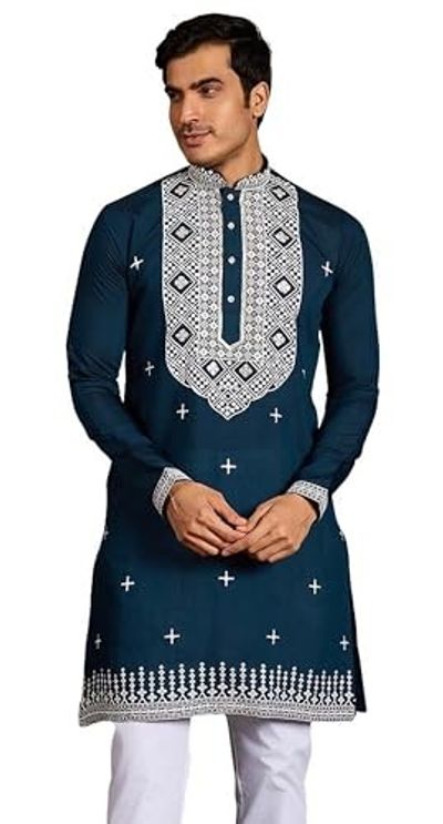 Kalaanj Men's Embroidered Silk Kurta || Only Kurta (03-MK)