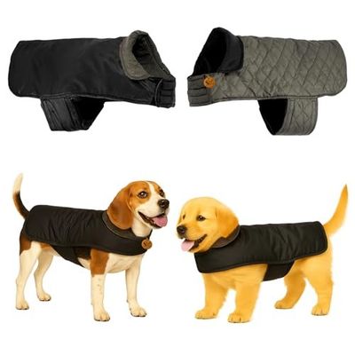 Sage Square Reversible Quilted Dog Winter Coat Jacket - Windproof, Waterproof, Pet Apparel, Insulated, Soft & Snug, Adjustable, Warm & Cozy for Indoor/Outdoor (Quilt Black, XL - 20 Inch)