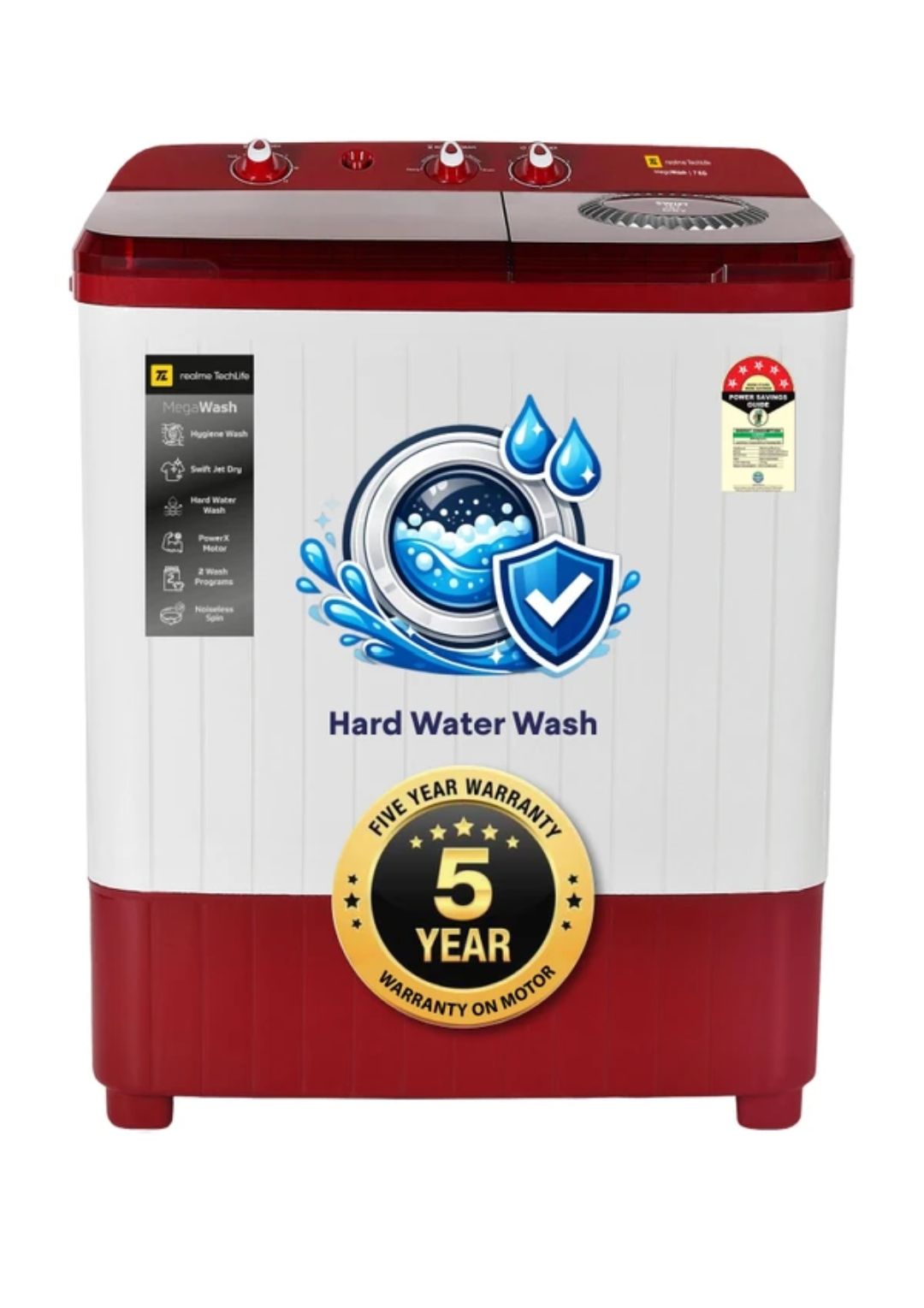 realme TechLife 7 kg with Hard Water Wash Protection and Swift Jet Dry Semi Automatic Top Load Maroon, White (RMSA705NΝΝΗΜΑ)