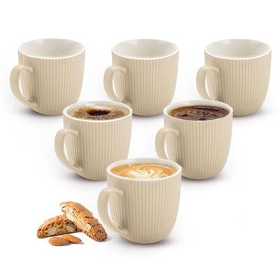 Treo by Milton Ridge 210 Coffee Mugs, 6 Pieces, 210 ml Each, Ceramic Mugs, Microwave Safe, Crockery Cup, Ideal for Daily Use & Gifting, Beige