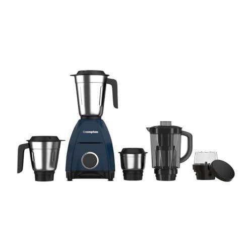 Crompton DX 750W Mixer Grinder with 5 Jars| 3 Stainless Steel Jars, 1 Blender Jar with Fruit Filter & 1 Grind & Store Jar | Powertron Motor