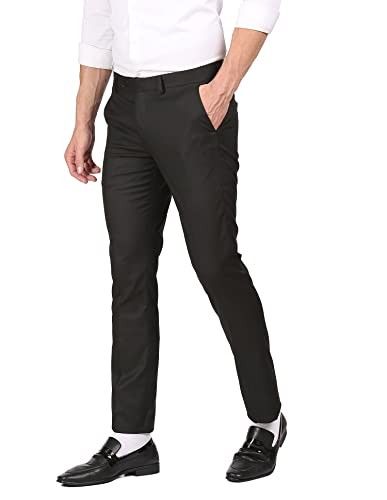 Men Black Hudson Tailored Fit Self Design Formal Trousers