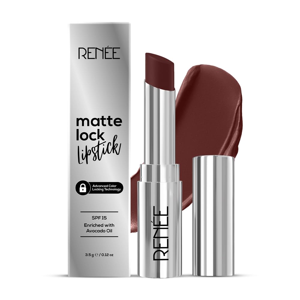 RENEE Matte Lock Lipstick - Funk, Moisturizing, Long Lasting & Weightless Formula, Intense Color Pay Off with Ultra-Matte Finish, Enriched with Avocado oil, Vitamin E, D & Beta-Carotene, 3.5 Gm