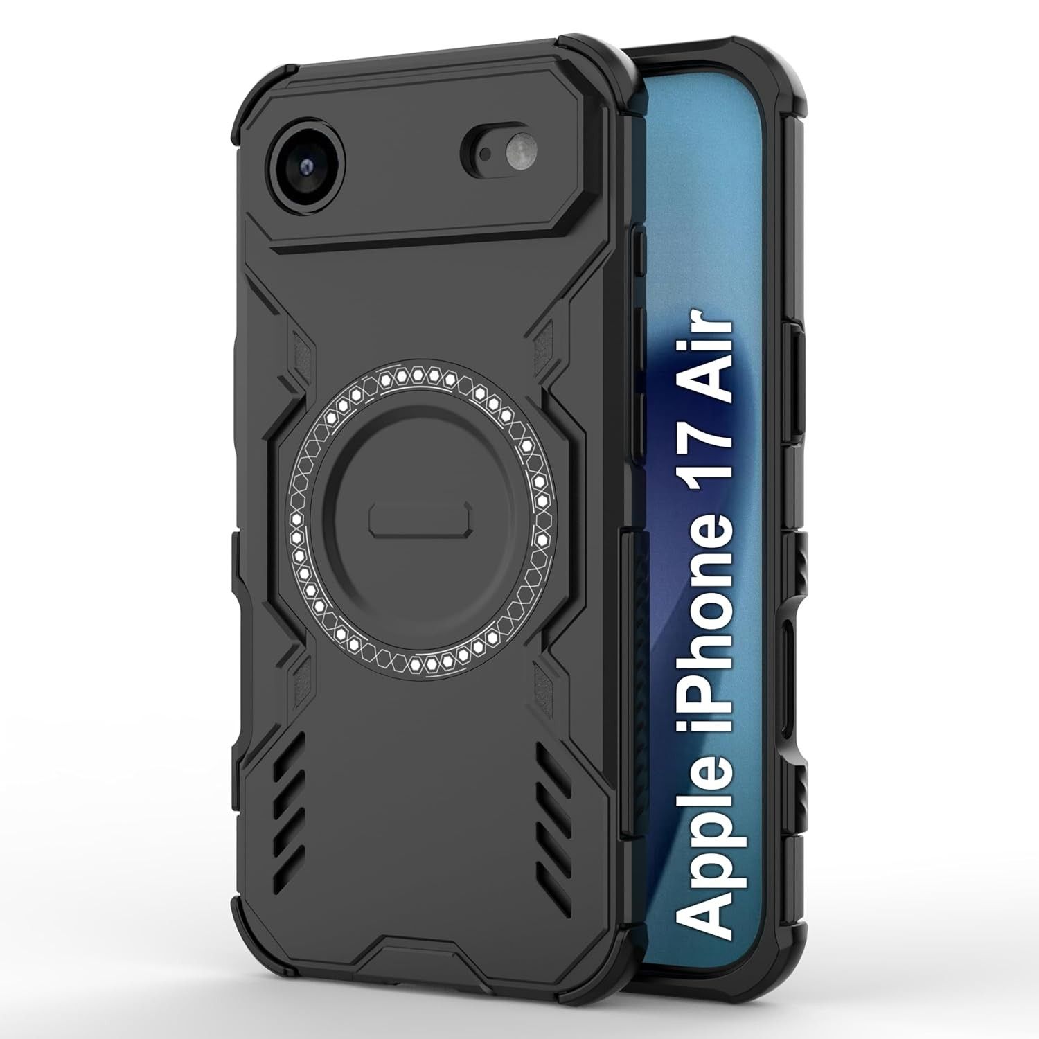 Amazon Basics Back Case Cover for iPhone 17 Air | Magnetic Case with Built-in Metal Ring | Supports Mag-Safe Charger, Wallet & Car Mount | Shockproof Hybrid PC + TPU | Black