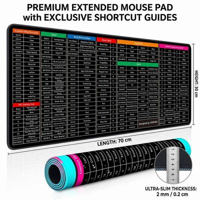 KSM Keyboard Shortcut Mat - Extended Large Desk Mat for Office & Gaming Non Slip Base Mousepad (Multicolor)