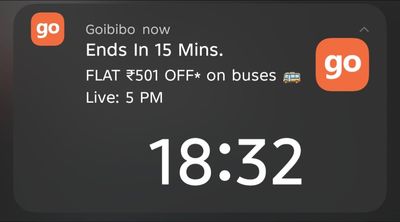Goibibo 501 off on first Bus Booking 5:00pm-5:15pm