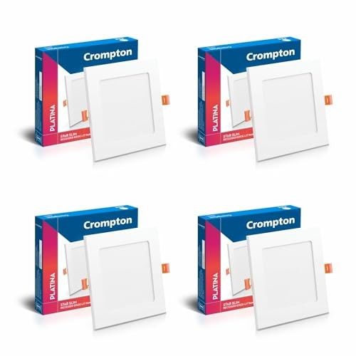 Crompton Platina Star Slim Recessed Edge Lit Panel 15Watt LED Square (Pack of 4, Warm White)