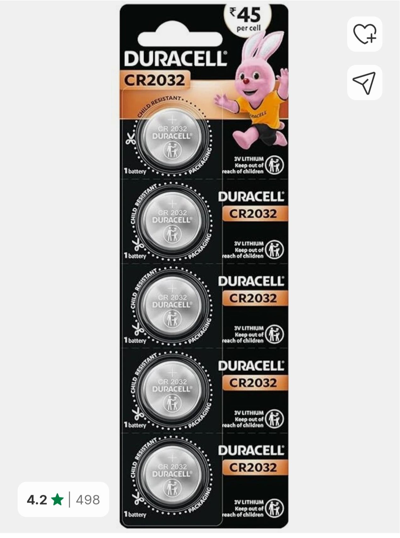 DURACELL Lithium Coin Long Lasting Battery (Pack of 5)