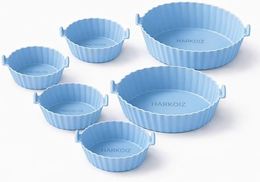 Air Fryer Silicone Liners Reusable - 6 Pack Food Grade Non-Stick Silicone Air Fryer Basket Bowl, Heat Resistant Baking Tray for Airfryer Oven Microwave, Easy Clean Safe Air Fryer