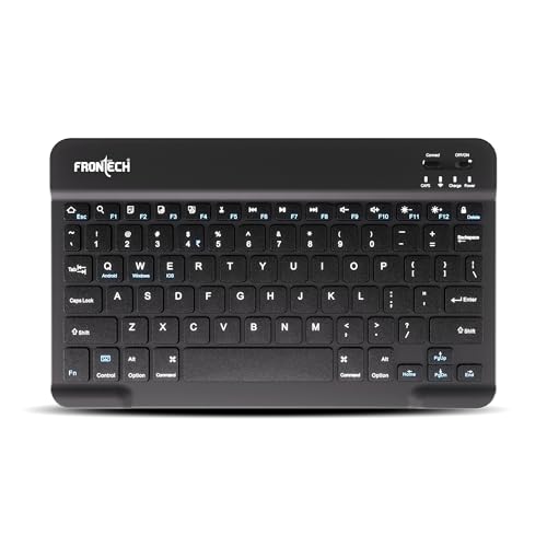 FRONTECH Ultra-Slim Wireless Mini Bluetooth Keyboard with 78 Keys, Rechargeable Battery, Compact Design for Windows/Mac/Android/iOS Black (FT-1603)