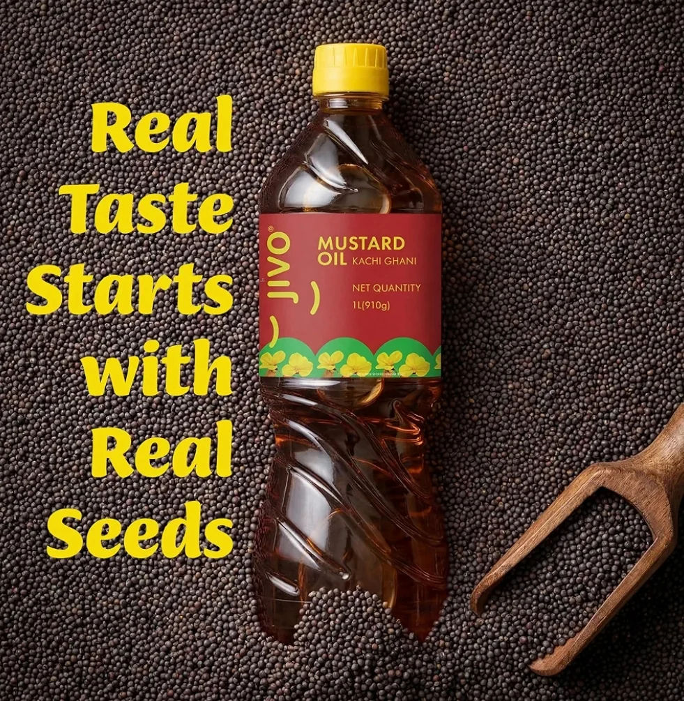 JIVO Cold Pressed Kachi Ghani Chemical Free Mustard Daily Cooking Oil, 1L X 4 = 4Litre (Deal)