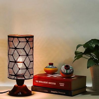 Lexton Moroccan Style Hand-Etched Iron Made Bedside Table lamp (Pack of 1, Bulb Not Included)