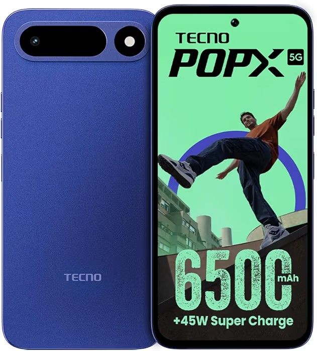 Tecno POP X 5G (Midnight Blue, 4GB+128GB) | 6500mAh+45W Fast Charger | IP64 Pro